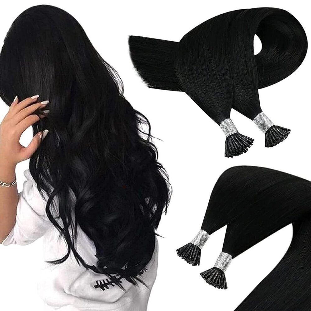 Long I Tip Hair Extensions 24inch I Tips Hair Extensions Jet Black Fusion Hair E